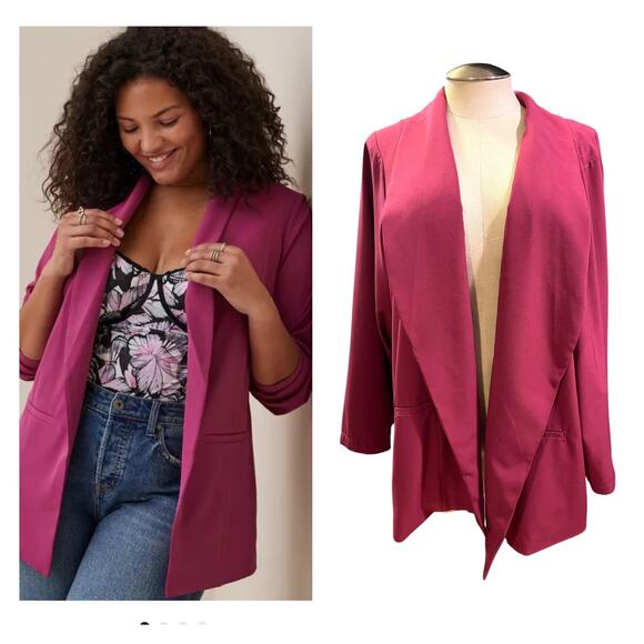 Torrid Berry Studio Crepe Classic Shawl Collar Open Cut Blazer‎ Jacket New 6X - Picture 1 of 3